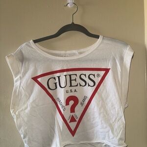 GUESS White Tee with Red Logo